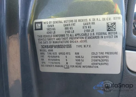 2011 Chevrolet Hhr Lt из США, поврежденный, VIN 3GNBABFW8BS501556